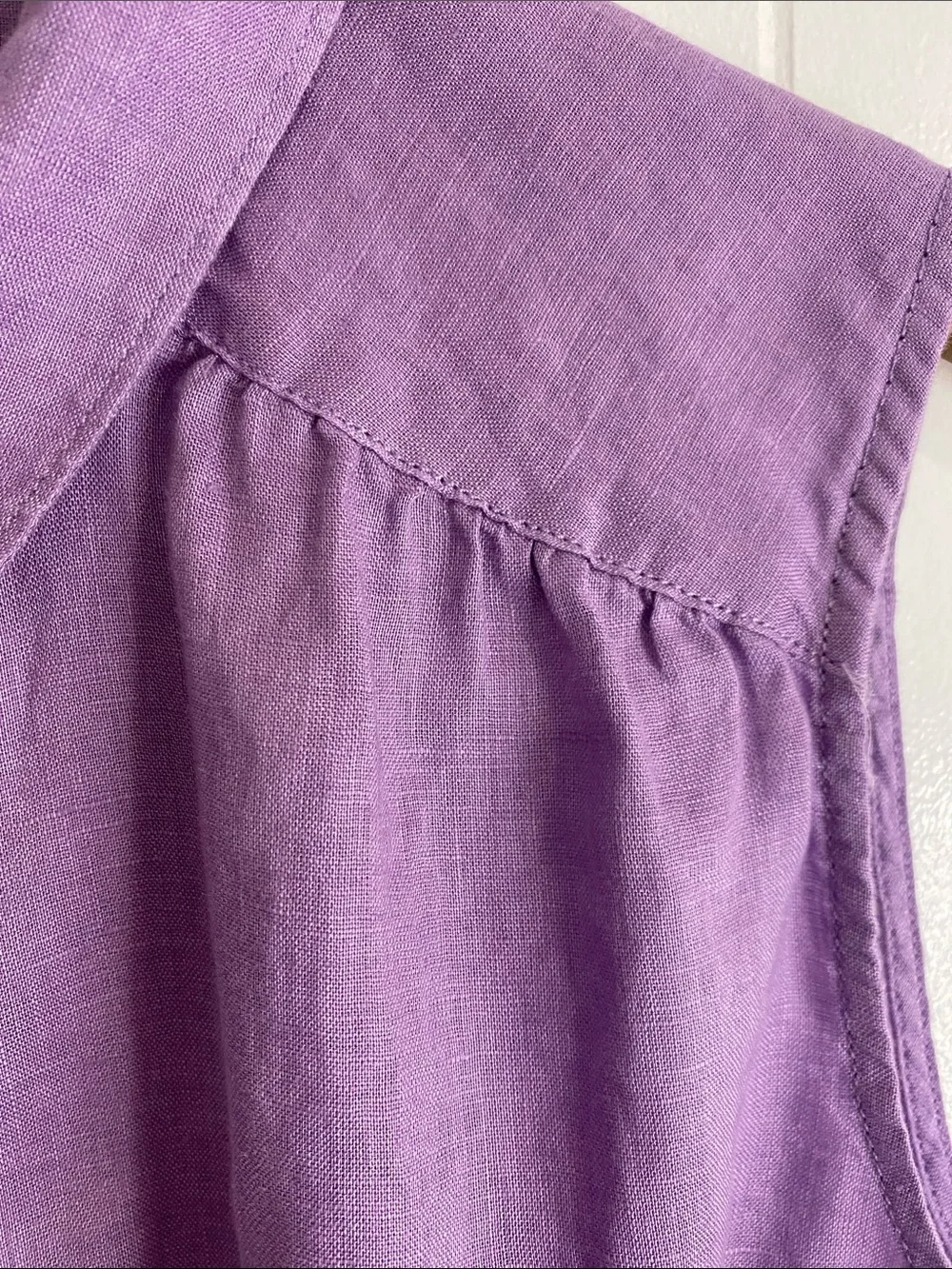 Garnet Hill European Flax Linen Sleeveless Button Shirt Purple Coastal Medium